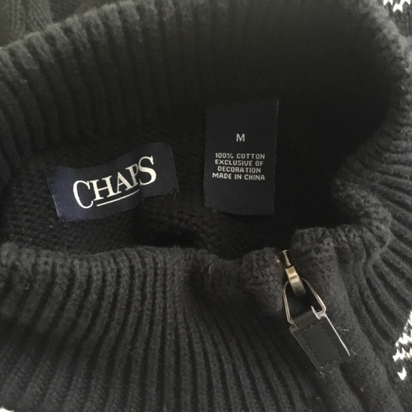 Lk New CHAPS black white red Moose 1/2 zip sweater M - Picture 5 of 6